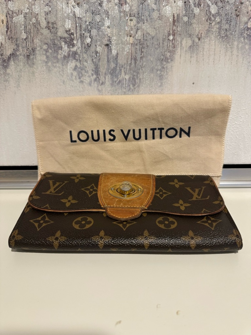 Louis Vuitton Brown Monogram Small Flap Wallet with Tan Trim